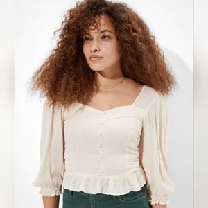 AE Button Up Sweetheart Neck Top